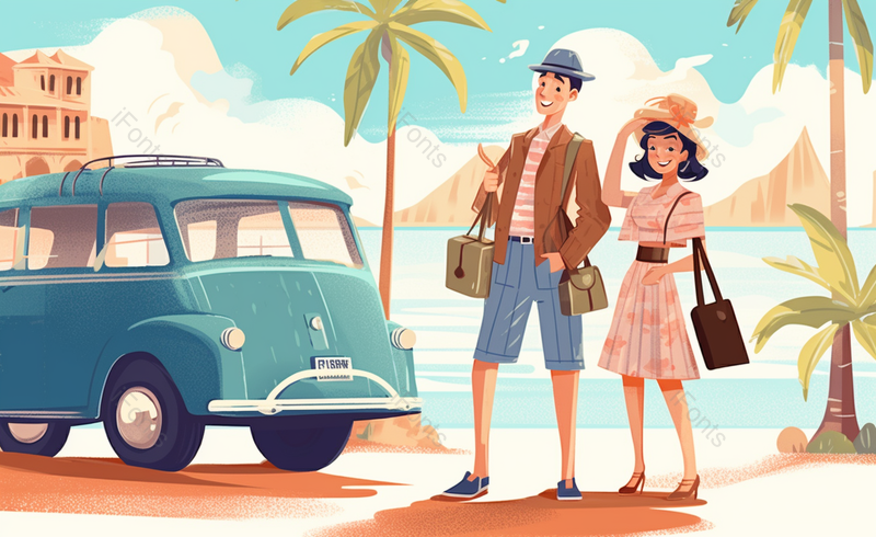 扁平手绘情侣外出旅游插画素材图,插画/手绘图,插画/手绘图库,插画/手绘图下载,插画/手绘